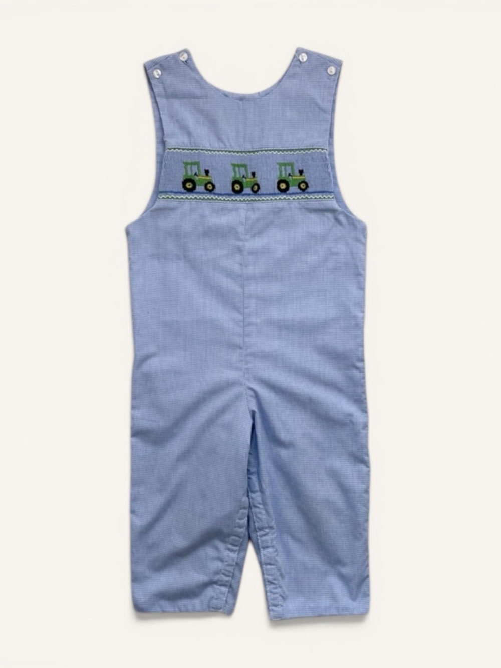 VELANI CLASSICS EUC/LN Hand Smocked Tractor Truck Gingham Longall Jon Jon